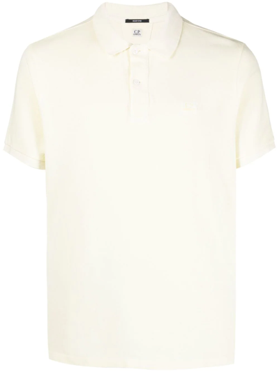 C.p. Company Embroidered Logo Cotton Polo Shirt In White