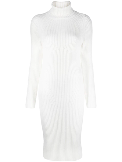 Tom Ford Roll-neck Ribbed-knit Wool Dress In Weiss