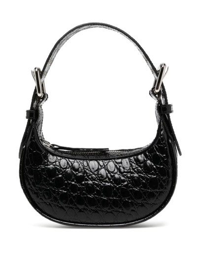By Far Crocodile-effect Leather Mini Bag In Black