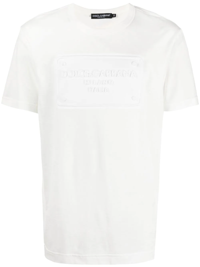 Dolce & Gabbana Raised Logo Round-neck T-shirt In Bianco