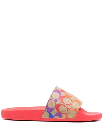 Coach Monogram-print Open-toe Slides In Chalk Multi