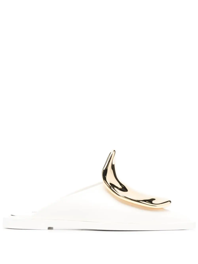Jil Sander Flat Leather Mules In White