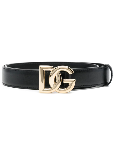Dolce & Gabbana Logo-plaque Leather Belt In Black