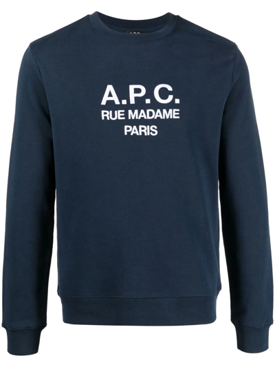 Apc Organic-cotton Logo Print Sweatshirt In Blue