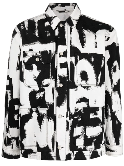 Alexander Mcqueen Exploded Graffiti Denim Overshirt In White Black