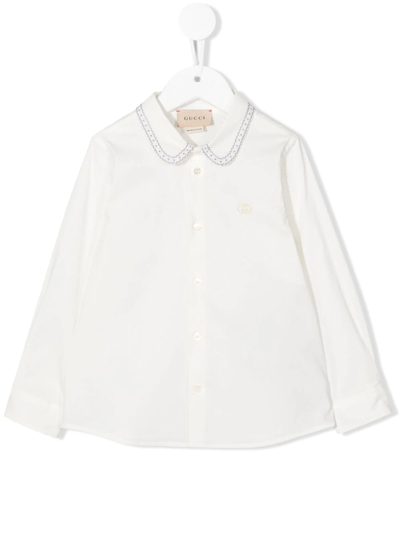 Gucci Babies' Embroidered-collar Long-sleeve Shirt In White