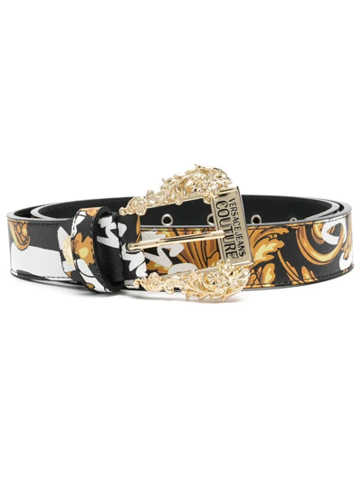 Versace Jeans Couture Baroque Pattern-print Leather Belt In Black