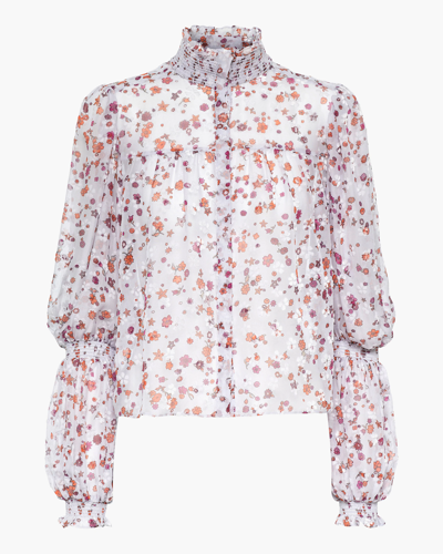 Dorothee Schumacher Drapy Softness Cropped Blouson Blouse In Shiny Liberty Millefleur