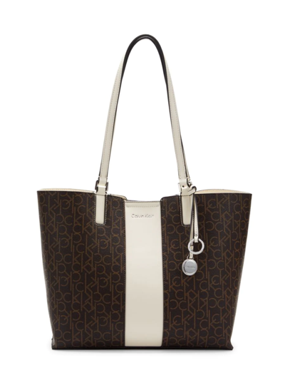Calvin Klein Women's Logo Faux Leather Tote In Brown