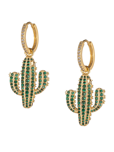 Eye Candy La Women's Luxe Palm Springs Goldtone & Cubic Zirconia Cactus Tree Huggies Earrings In Brass