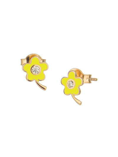 Gabi Rielle Women's 14k Yellow Goldplated, French Enamel & Crystal Flower Stud Earrings