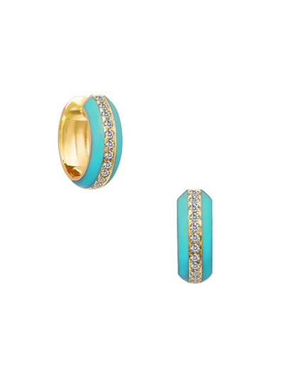 Gabi Rielle Women's 14k Gold Vermeil, Sterling Silver & Turquoise French Enamel Huggies Earrings