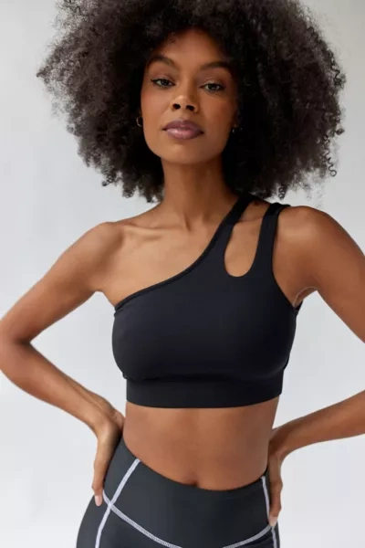 Year Of Ours Robin Cutout One-shoulder Sports Bra In Black