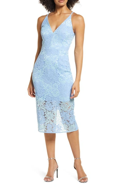 Dress The Population Sleeveless Plunge Lace Midi Dress In Blue