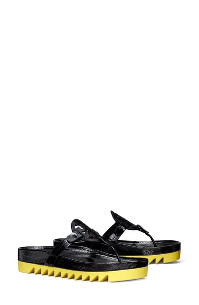 Tory Burch Miller Cloud Lug Flip Flop In Perfect Black / Citrus