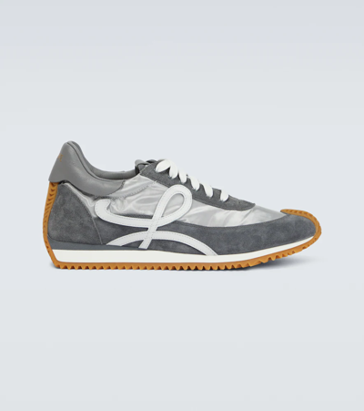 Loewe Flow Runner Leather And Nylon High-top Trainers In Grey,silver