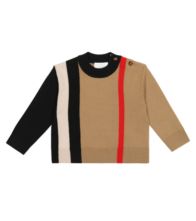 Burberry Baby Icon Stripe Wool Jumper In Beige