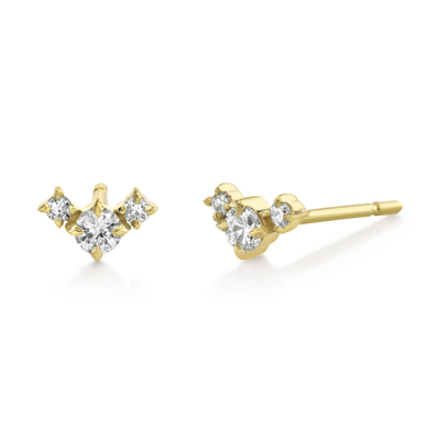 Lizzie Mandler Éclat Triple V Stud Earrings In Yellow Gold,white Diamonds