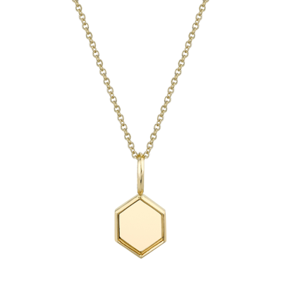 Lizzie Mandler Mini Hexagon Charm Necklace With Knife Edge Border In Yellow Gold