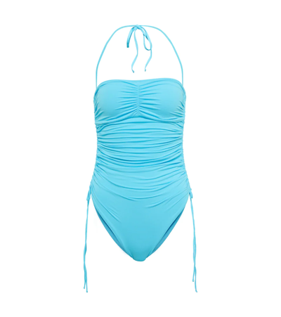 Melissa Odabash Sydney Strapless Ruched Swimsuit In Blue