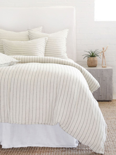 Pom Pom At Home Blake Linen Striped Duvet In Cream/grey