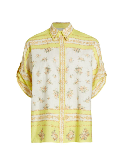 Alemais Catalina Floral-print Cotton And Linen-blend Voile Shirt In Yellow