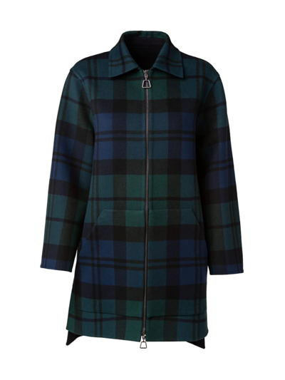 Akris Plaid Wool Zip Coat In Gallus Green-navy