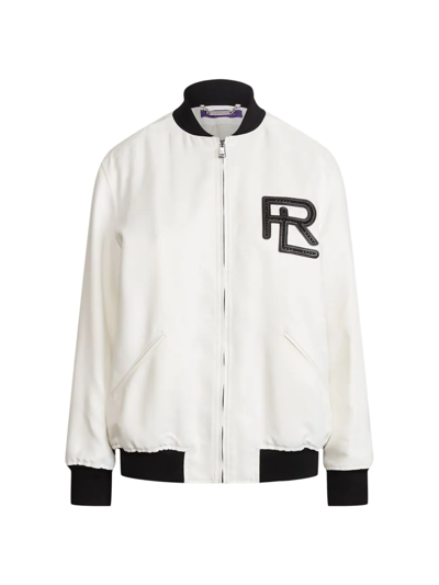 Ralph Lauren Emory Embellished Satin Bomber Jacket In Off White