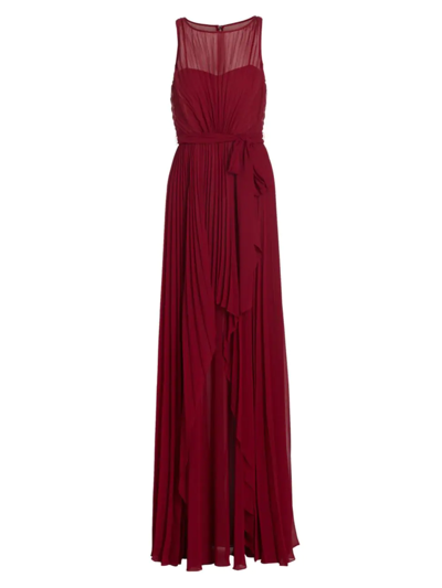 Badgley Mischka Sleeveless Pleated Gown In Red