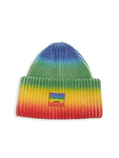 Acne Studios Men's Face Pansy Rainbow Wool Beanie In Coral Red