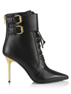 BALMAIN WOMEN'S LEATHER LACE-UP ANKLE BOOTS
