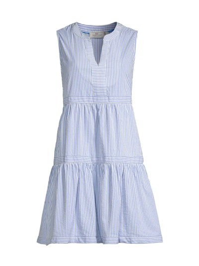 Vineyard Vines Harbor Tiered Stripe Minidress In Tide Blue