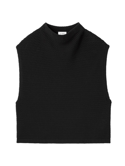 St. John High-neck Sleeveless Basketweave Knit Sweater In Black
