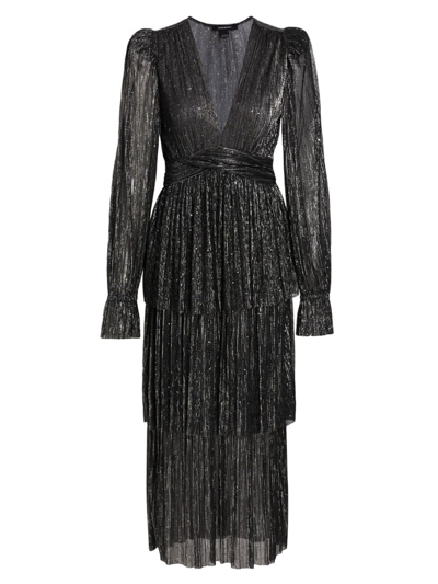 Sabina Musayev Marais Tie-back Metallic Knit Midi Dress In Black