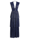 Sabina Musayev Judith Foiled Pleated Knit Maxi Dress In Blue