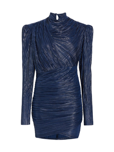 Sabina Musayev Maya Foiled Pleated Knit Minidress In Blue