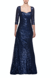 La Femme Floor Length Sequin Gown In Blue