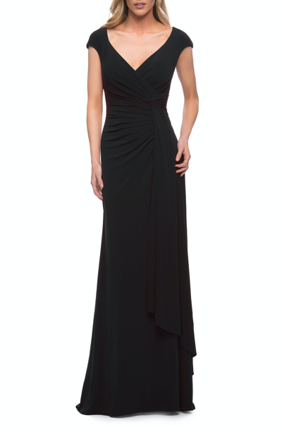 La Femme Knot At Waist Jersey Dress In Black