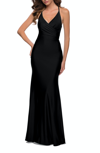 La Femme Criss Cross Bodice Fitted Long Jersey Gown In Black