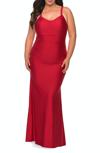 La Femme Long Ruched Jersey Dress In Red