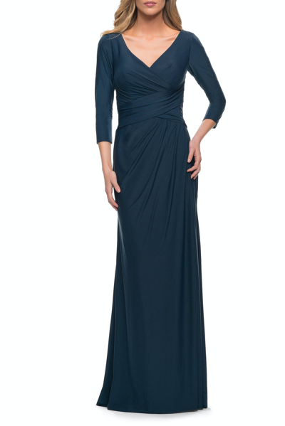 La Femme Ultra Soft Jersey Long Dress In Blue