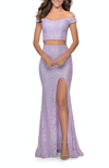 La Femme Two Piece Off The Shoulder Sequin Lace Prom Dress In Purple