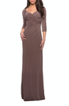 La Femme Sweetheart Neckline Long Jersey Dress In Brown