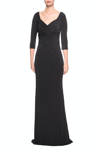 La Femme 3/4 Sleeve Long Jersey Dress With Sweetheart Neckline In Black