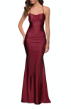 La Femme On Trend Jersey Long Dress With Ruching On Bodice In Red