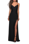 La Femme Long Criss Cross Back Dress In Black