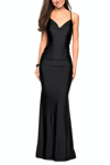 La Femme Form Fitting Jersey Dress With Ruching And Strappy Back In Black