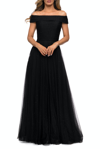 La Femme Tulle Off The Shoulder A-line Dress In Black