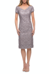 LA FEMME LA FEMME BELOW THE KNEE DRESS WITH BEAUTIFUL LACE AND SHORT SLEEVES