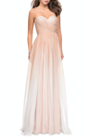 La Femme Ombre Chiffon Prom Dress With Criss Cross Pleating In Gold
